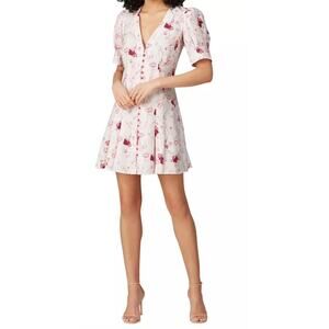 CHELSEA AND WALKER Women's White Pink Floral Button Front Mini Dress Size 4
